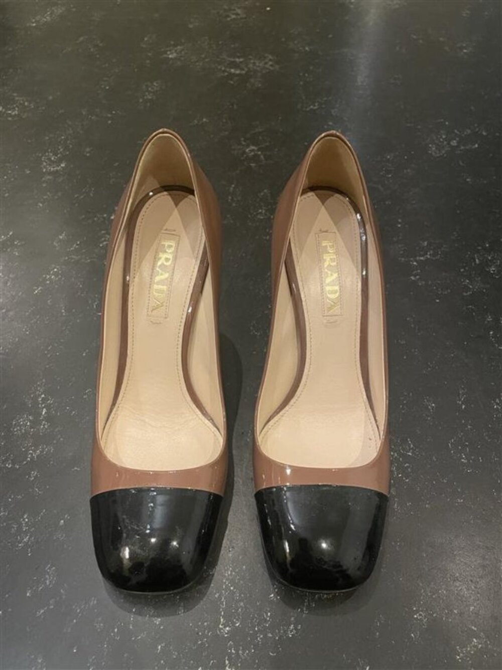 Prada Two-Tone Patent Leather Cap-Toe Pumps